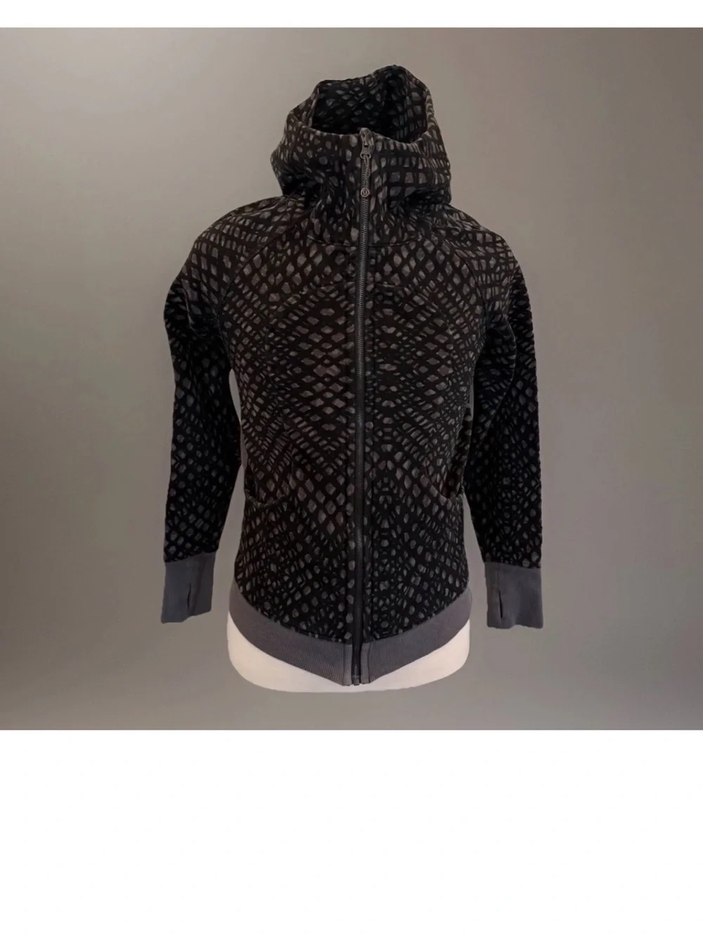 LULULEMON Scuba Zip Hoodie Size 10 FLAW ON 1 ELBOW, Simply Lace/Dark Slate Black